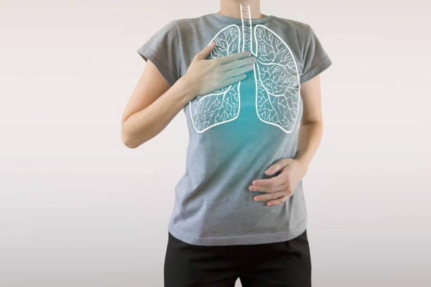 Highlighted Blue Healthy Lungs On Woman Body